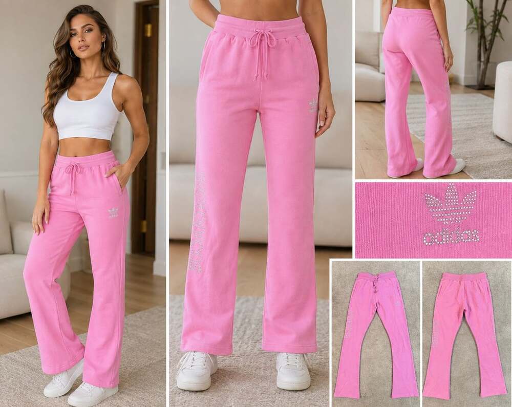 Adidas Pink  Track Sweat Pants with Rhinestone Logo Y2K Size Small